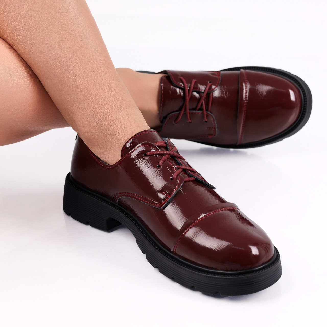 Pantofi dama casual Bordo din Piele Ecologica Lacuita Avama - poza 4