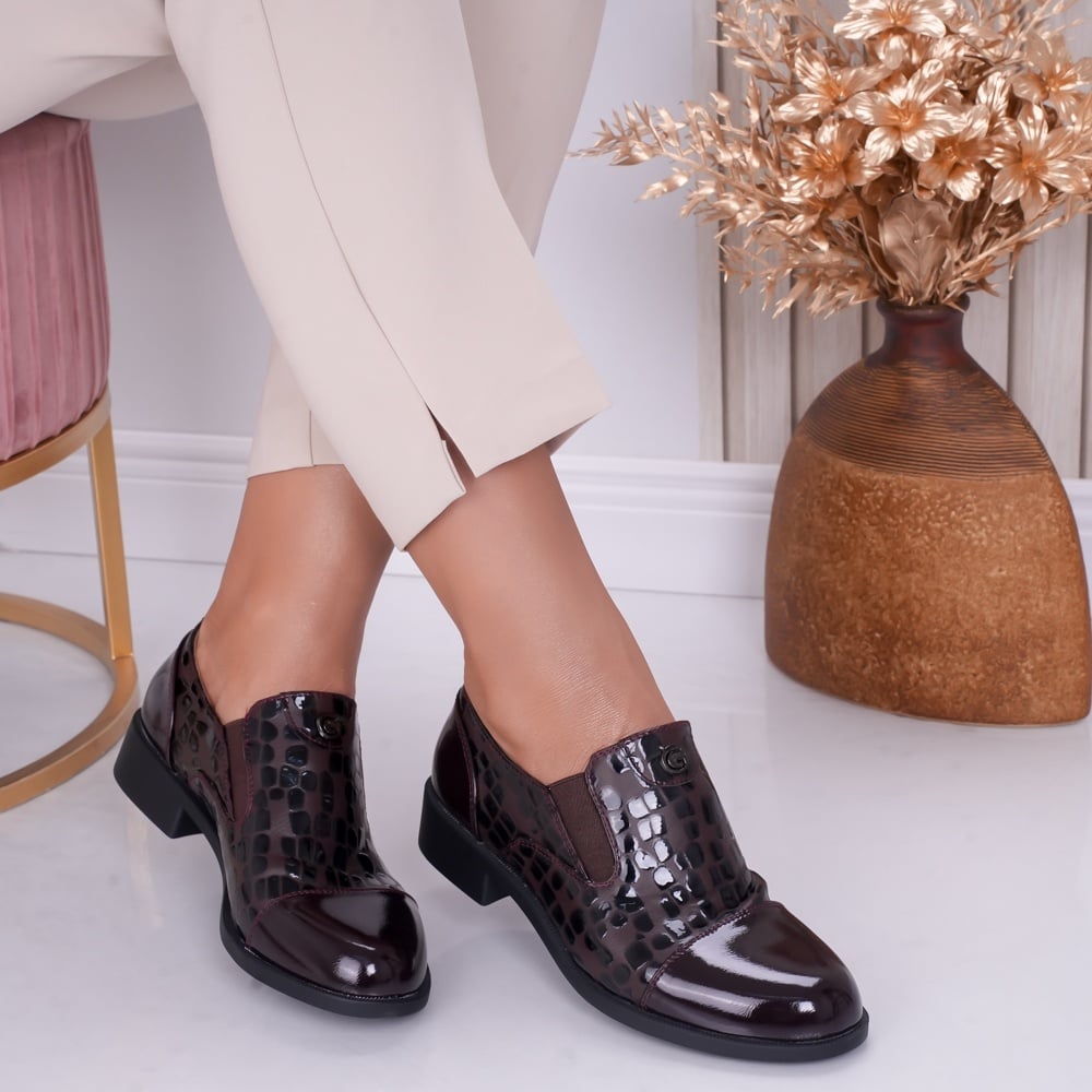 Pantofi dama casual Bordo din Piele Ecologica Lacuita Luz - poza 1