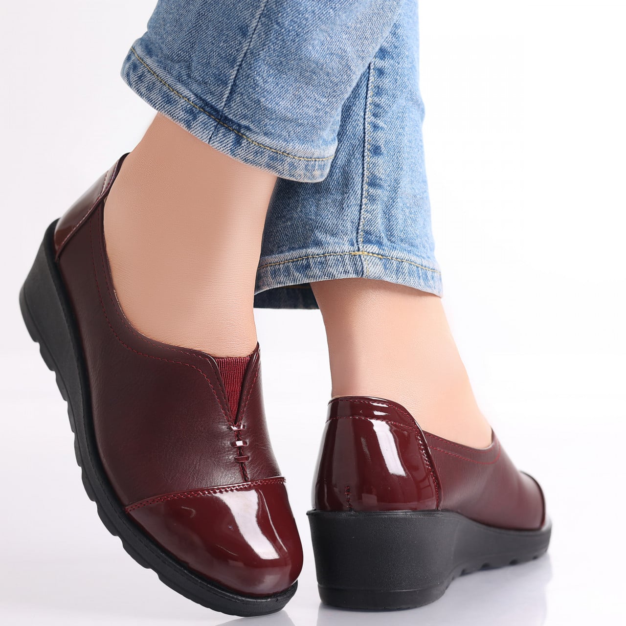 Pantofi dama casual Bordo din Piele Ecologica Rosiri - poza 1