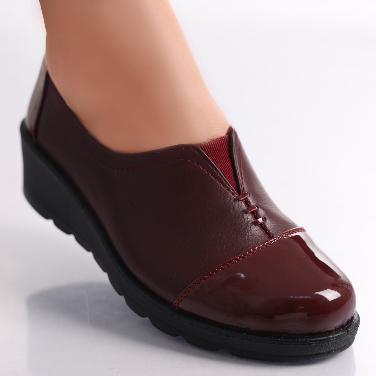 Pantofi dama casual Bordo din Piele Ecologica Rosiri - poza 2