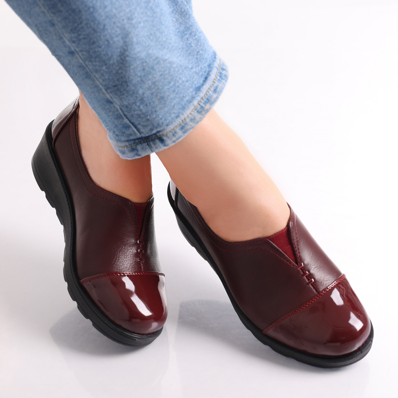 Pantofi dama casual Bordo din Piele Ecologica Rosiri - poza 3