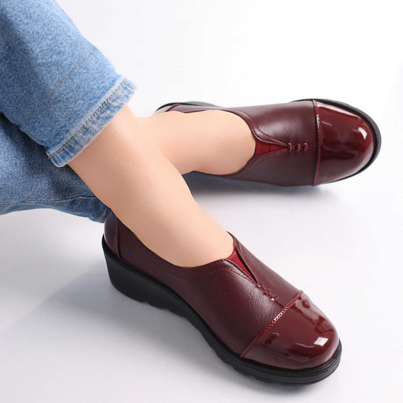 Pantofi dama casual Bordo din Piele Ecologica Rosiri - poza 5