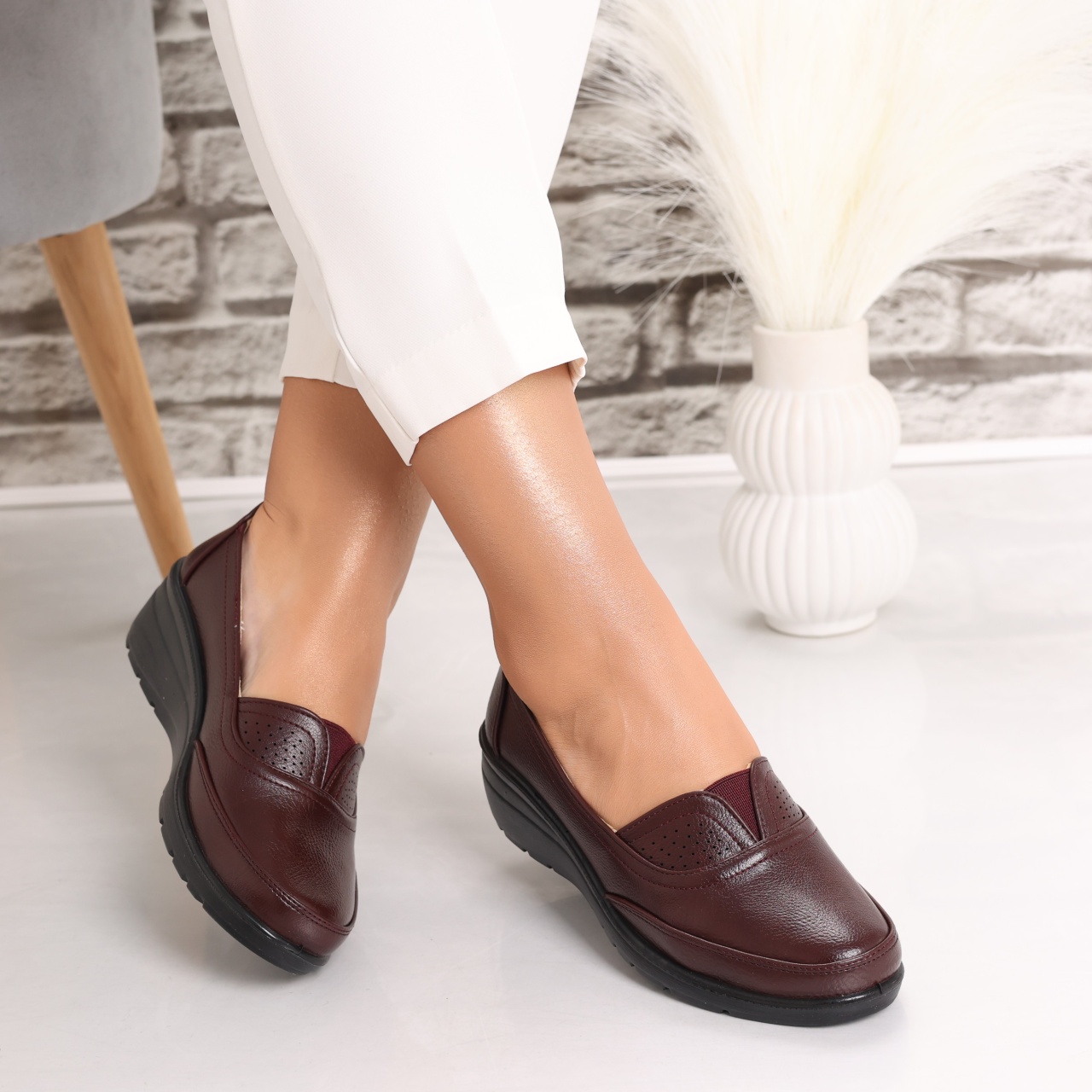 Pantofi dama casual Bordo din Piele Ecologica Watina - poza 3