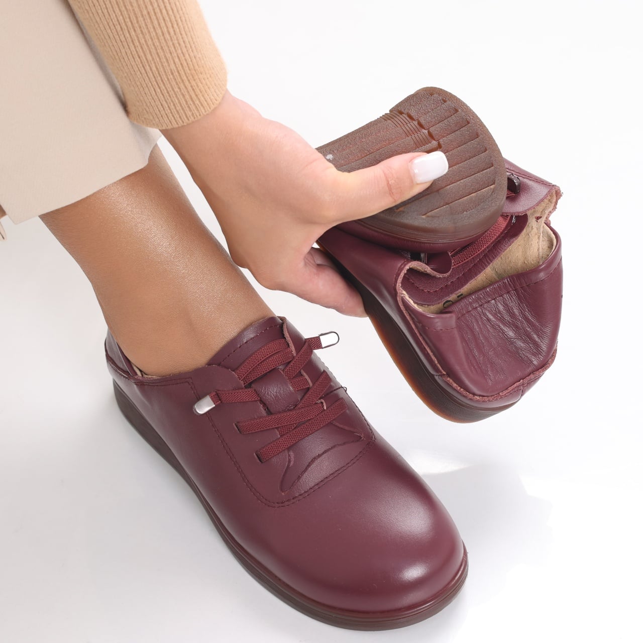Pantofi dama casual Bordo din Piele Naturala Samiana - poza 1