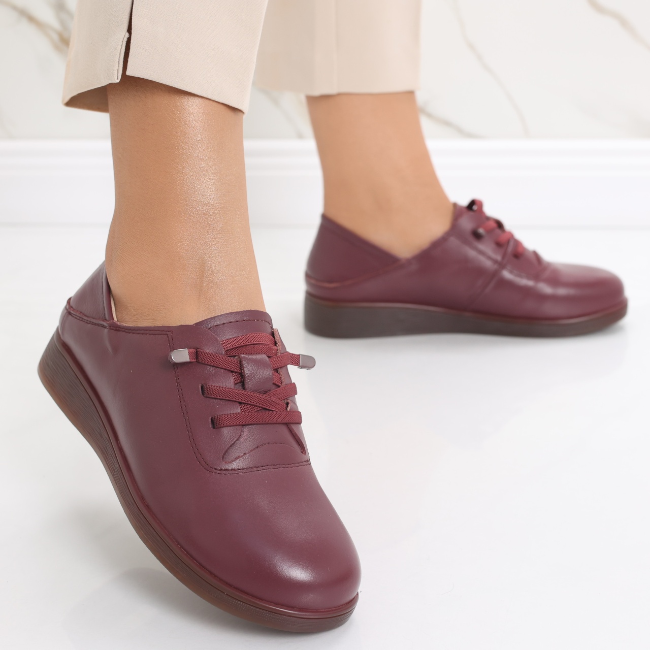 Pantofi dama casual Bordo din Piele Naturala Samiana - poza 2