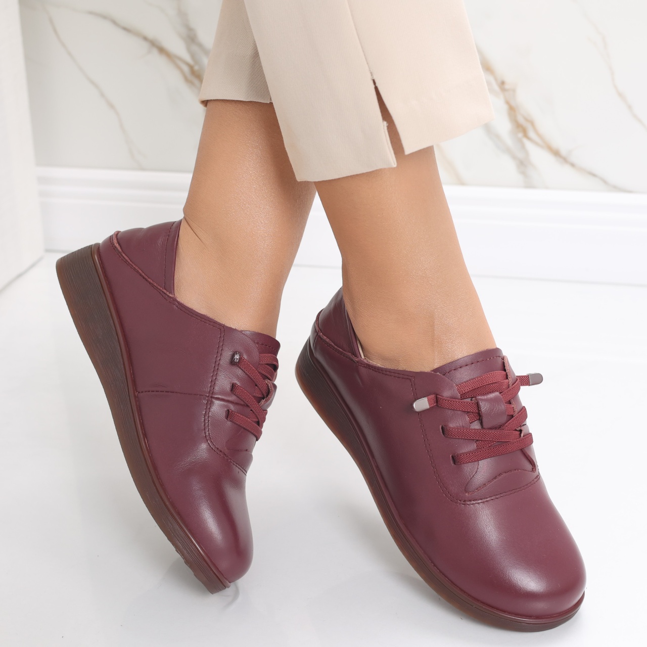 Pantofi dama casual Bordo din Piele Naturala Samiana - poza 3