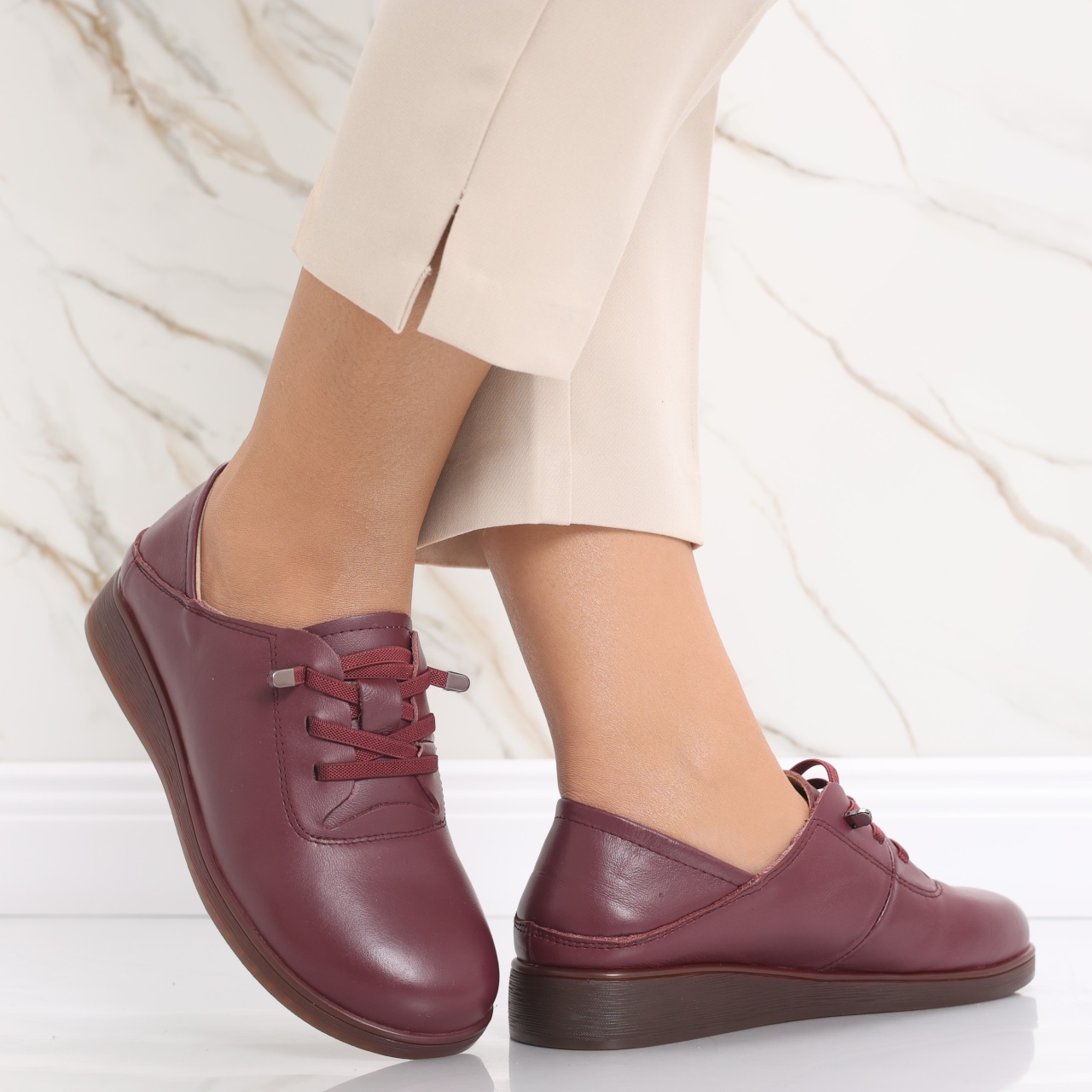 Pantofi dama casual Bordo din Piele Naturala Samiana - poza 4