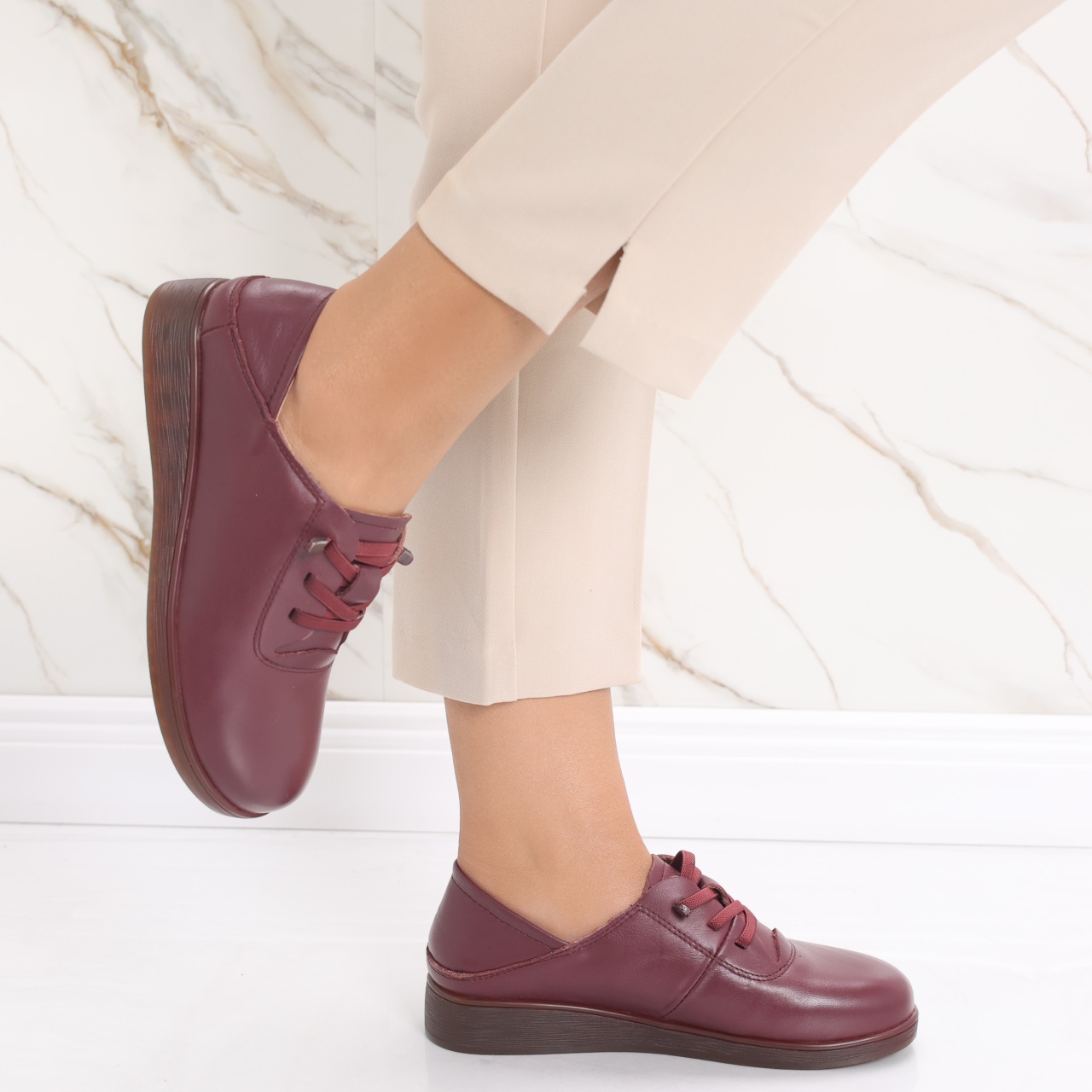 Pantofi dama casual Bordo din Piele Naturala Samiana - poza 5