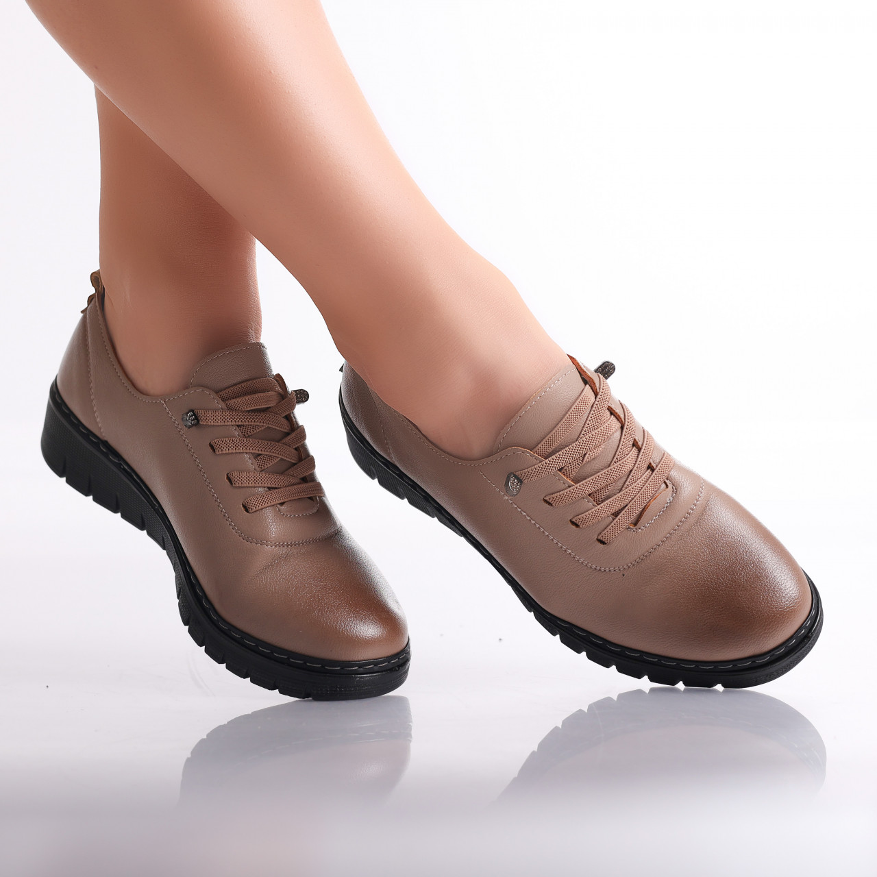 Pantofi dama casual Camel din Piele Ecologica Idania - poza 2