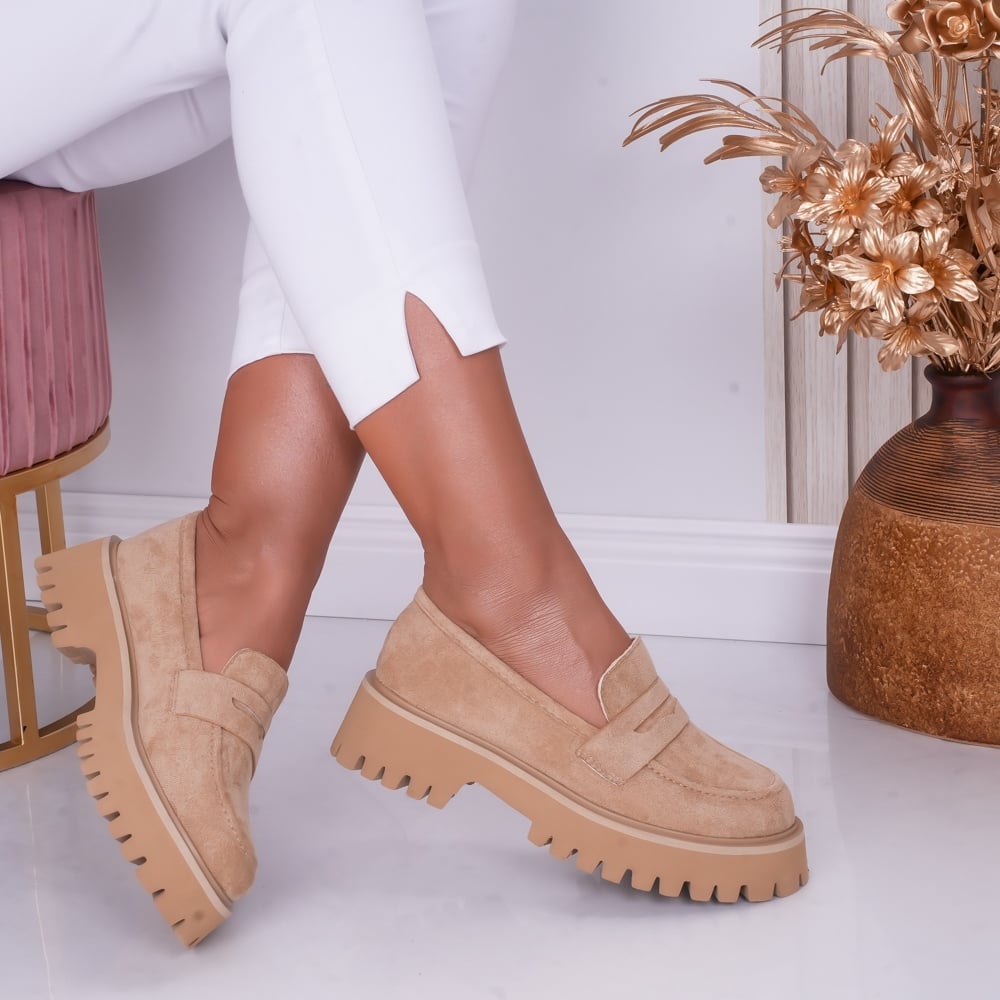 Pantofi dama casual Camel din Piele Ecologica Intoarsa Any - poza 1