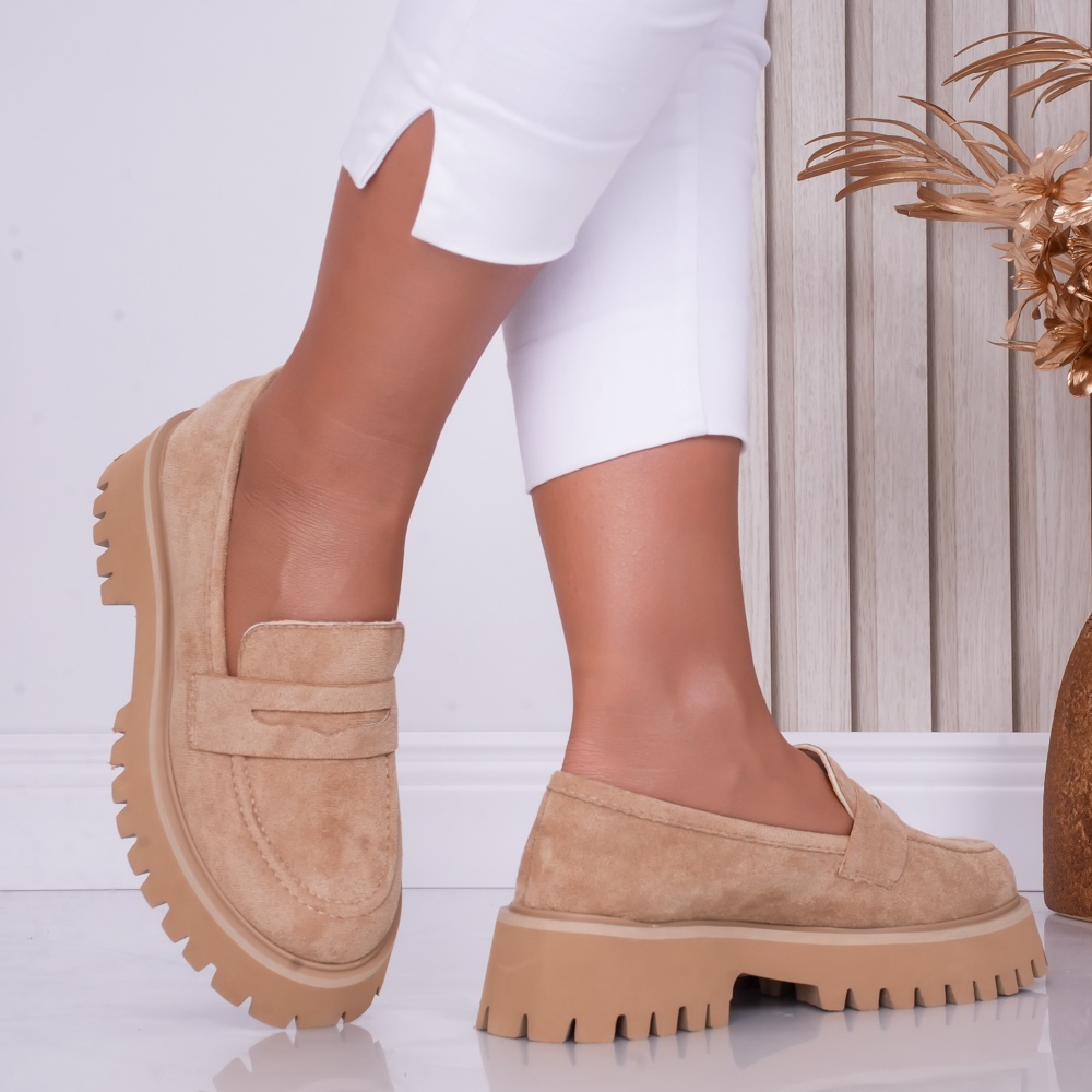 Pantofi dama casual Camel din Piele Ecologica Intoarsa Any - poza 2
