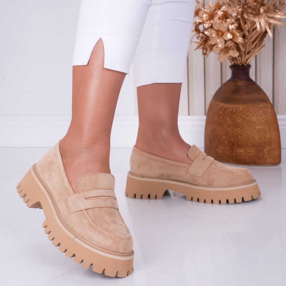 Pantofi dama casual Camel din Piele Ecologica Intoarsa Any - poza 3