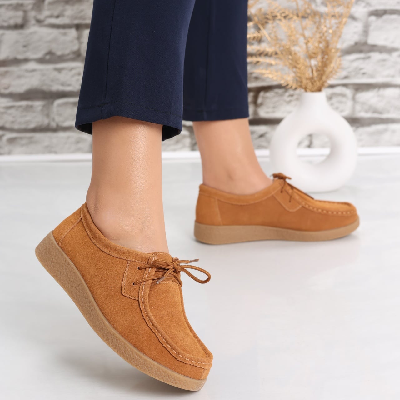 Pantofi dama casual Camel din Piele Naturala Intoarsa Alenasa - poza 1