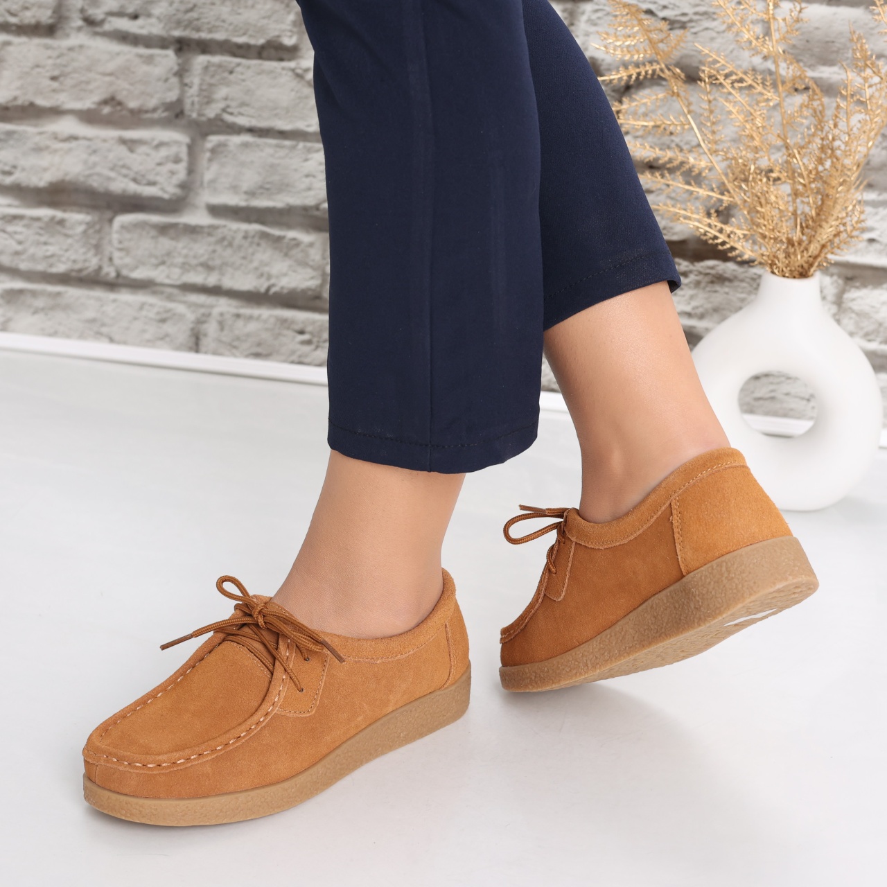 Pantofi dama casual Camel din Piele Naturala Intoarsa Alenasa - poza 4