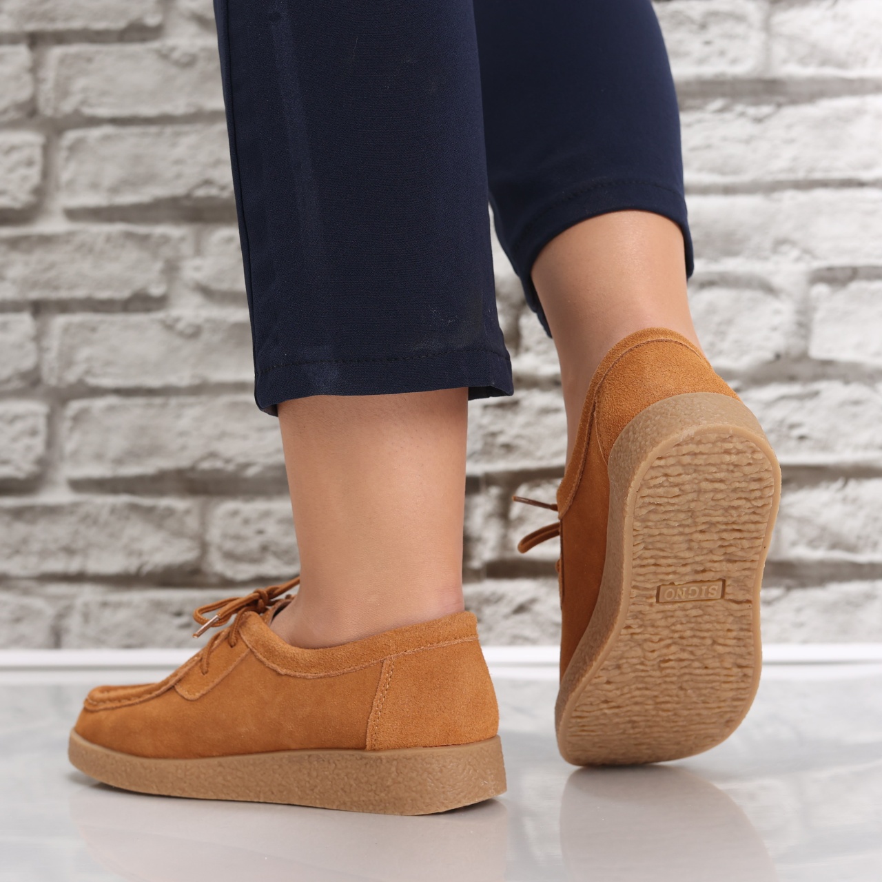 Pantofi dama casual Camel din Piele Naturala Intoarsa Alenasa - poza 5