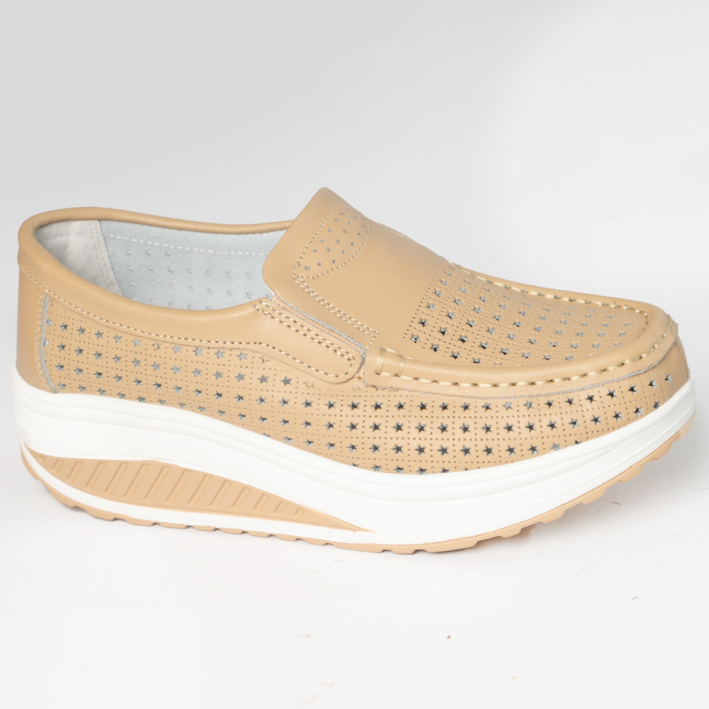 Pantofi dama casual camel piele naturala flori - poza 4