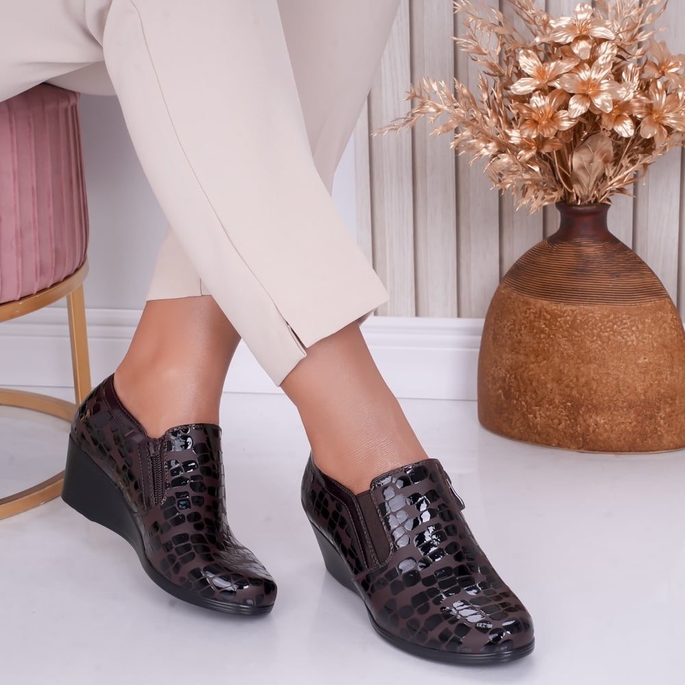Pantofi dama casual cu platforma Bordo din Piele Ecologica Lacuita Elisa - poza 1