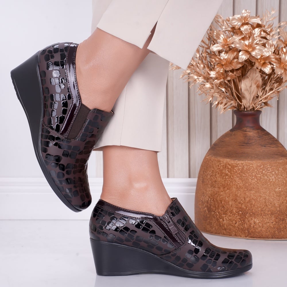 Pantofi dama casual cu platforma Bordo din Piele Ecologica Lacuita Elisa - poza 2