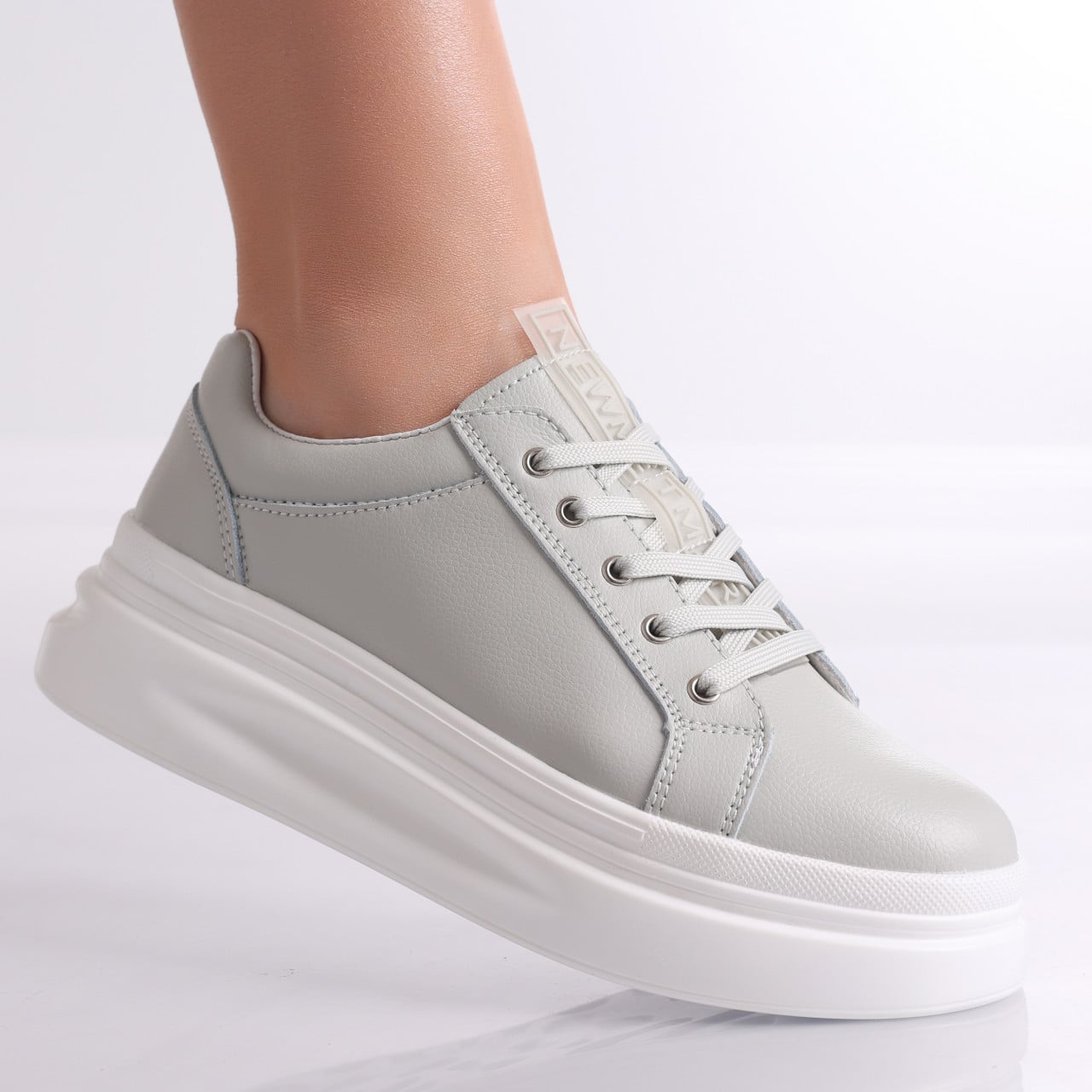 Pantofi dama casual Gri Deschis din Piele Naturala Evoya - poza 1
