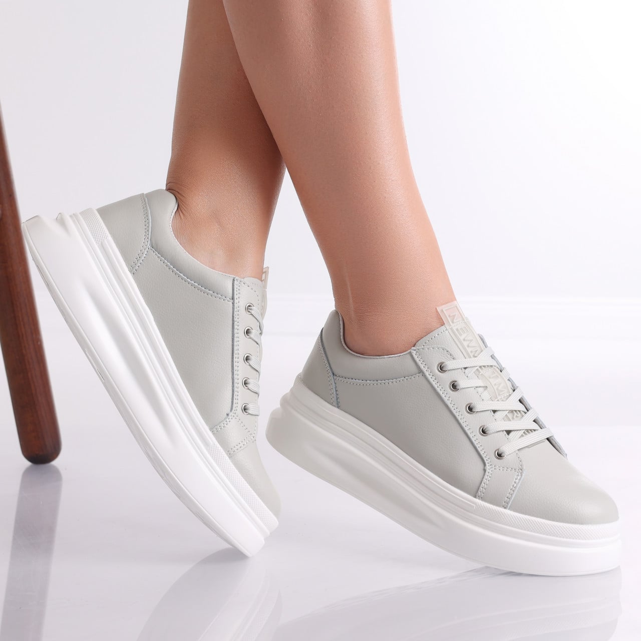 Pantofi dama casual Gri Deschis din Piele Naturala Evoya - poza 2