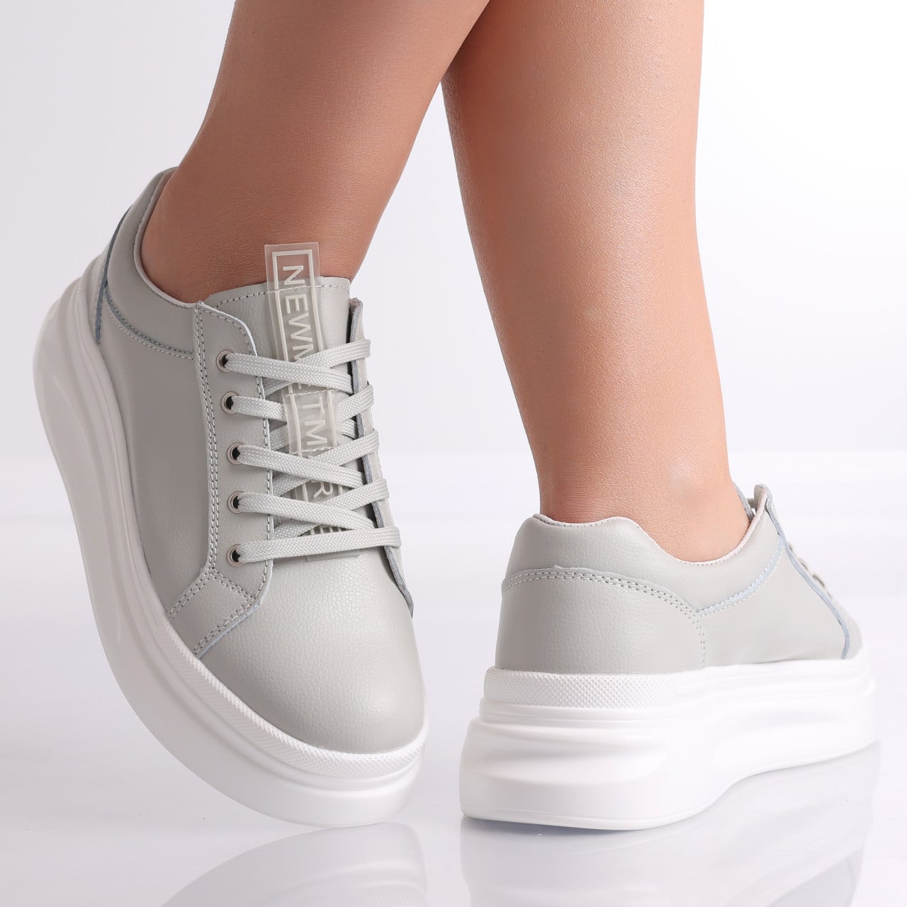 Pantofi dama casual Gri Deschis din Piele Naturala Evoya - poza 3