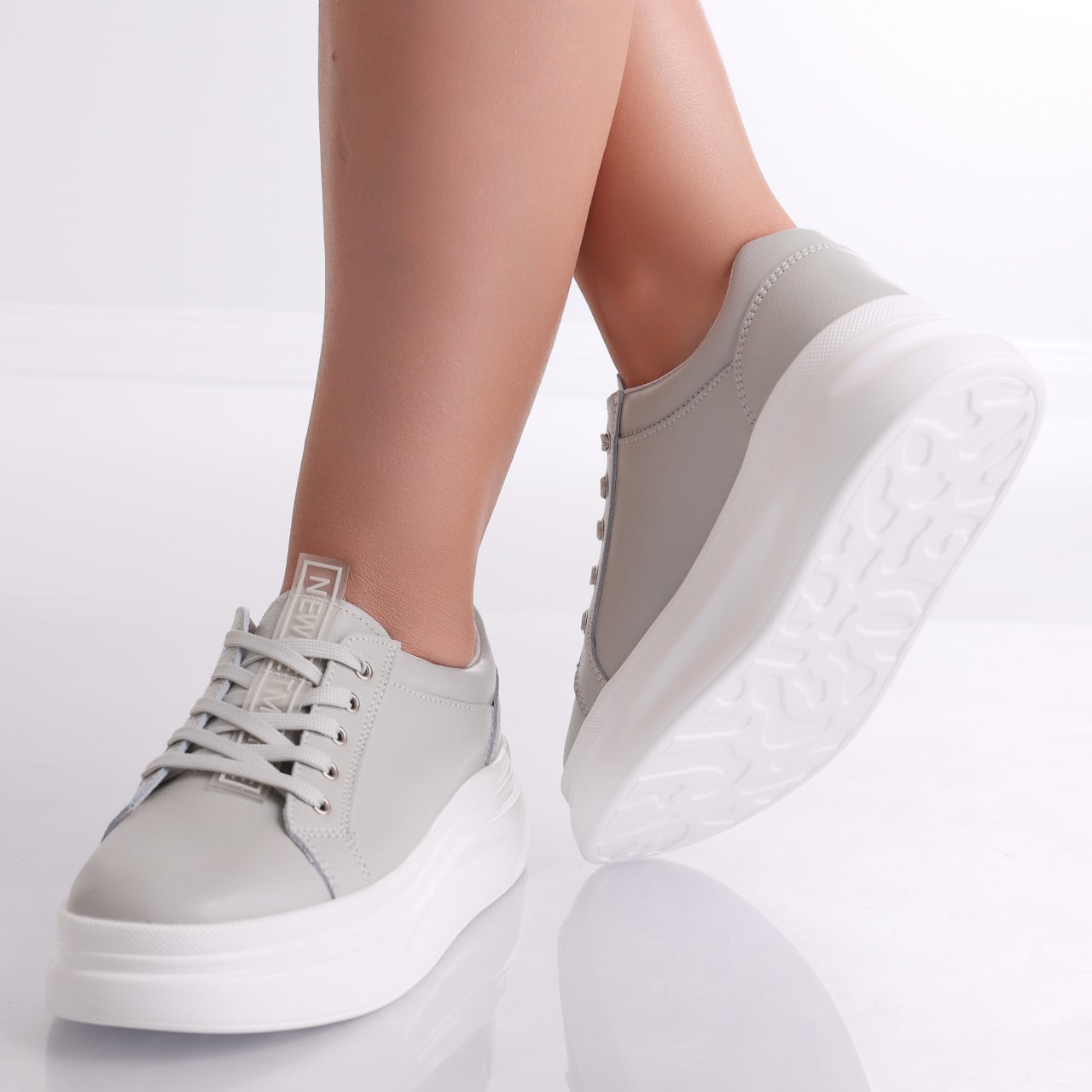 Pantofi dama casual Gri Deschis din Piele Naturala Evoya - poza 4