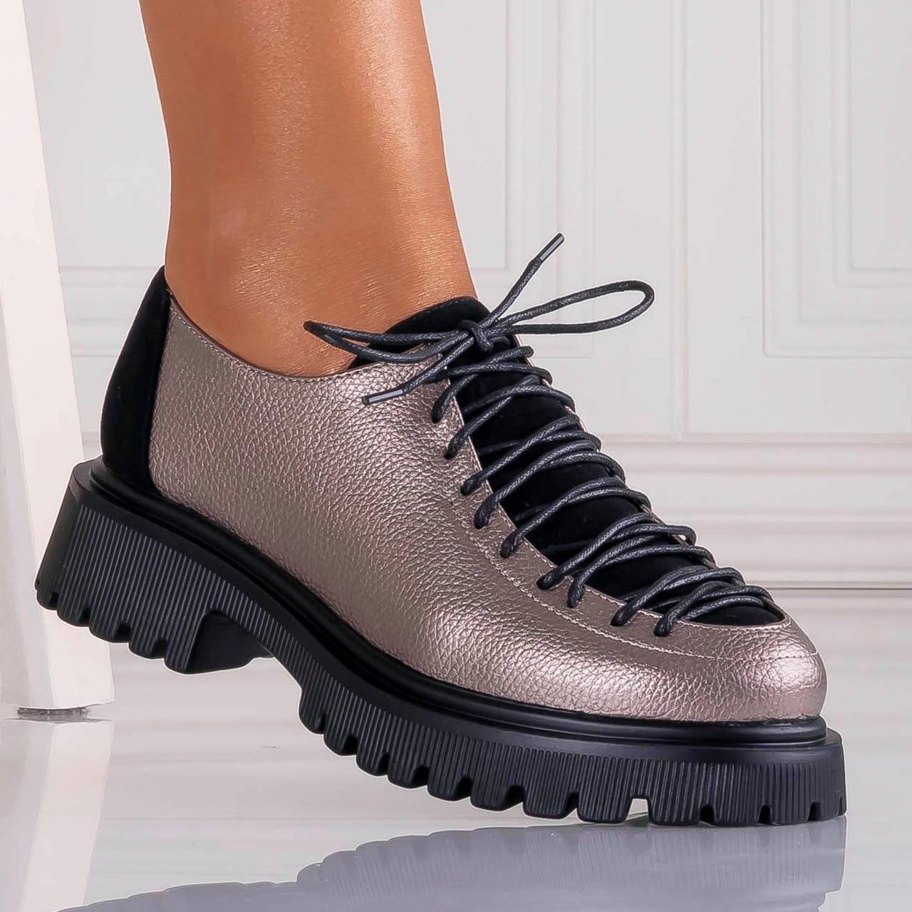 Pantofi dama casual Gri din piele ecologica Glenira