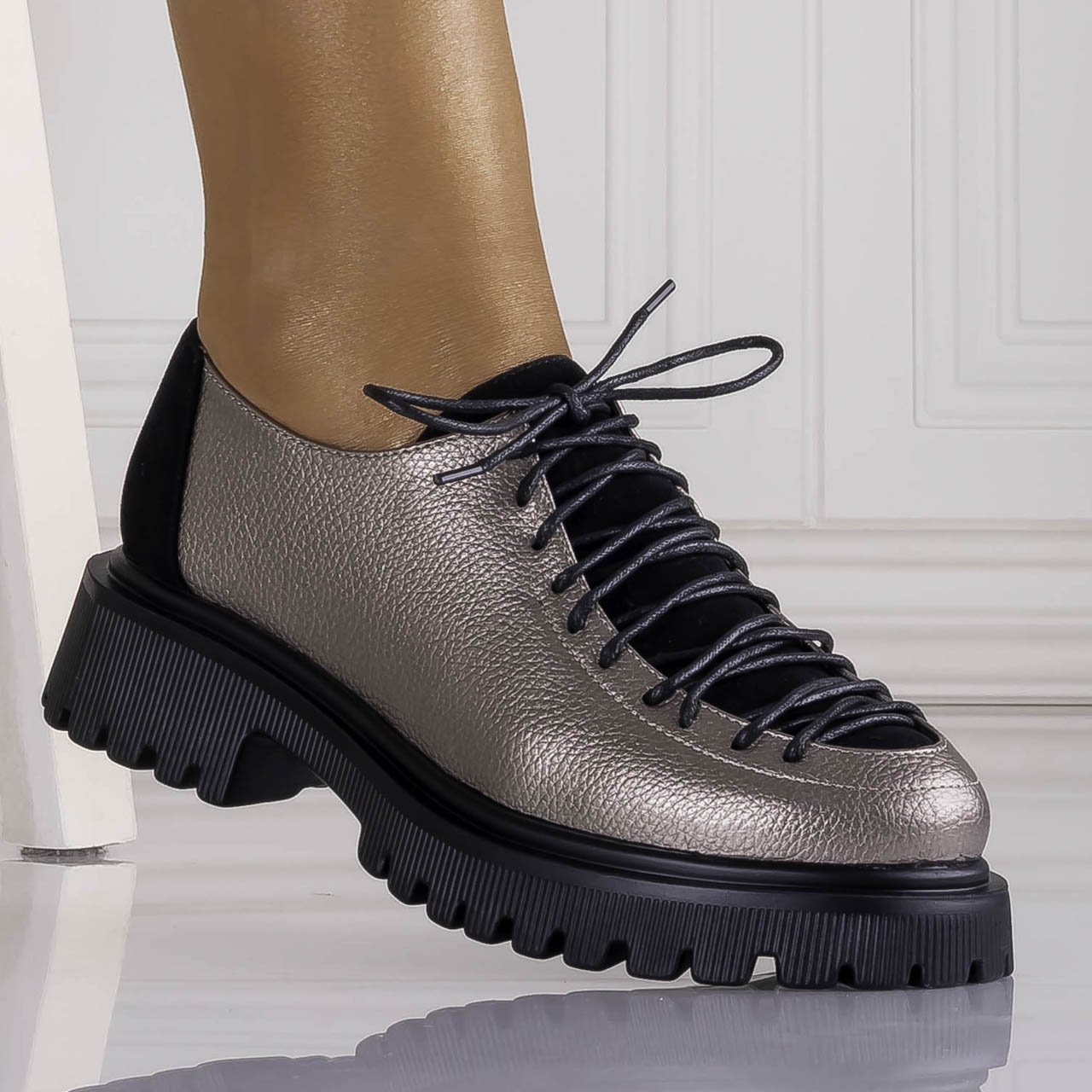 Pantofi dama casual Gri din piele ecologica Glenira - poza 1