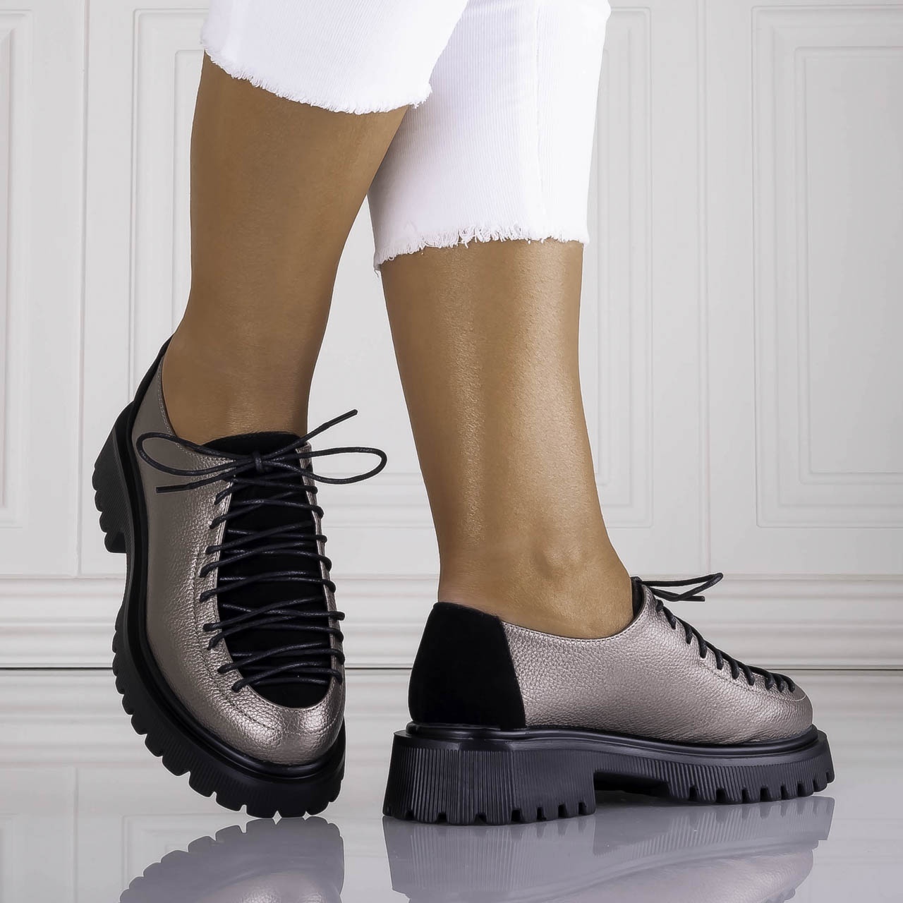 Pantofi dama casual Gri din piele ecologica Glenira - poza 4
