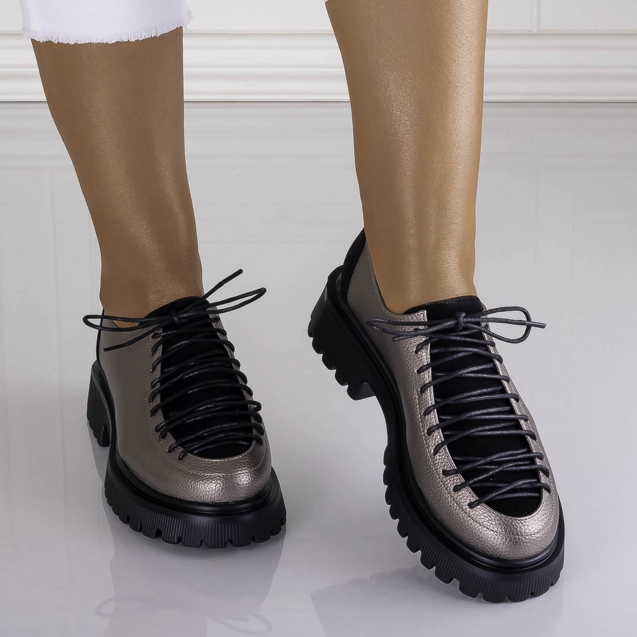 Pantofi dama casual Gri din piele ecologica Glenira - poza 5