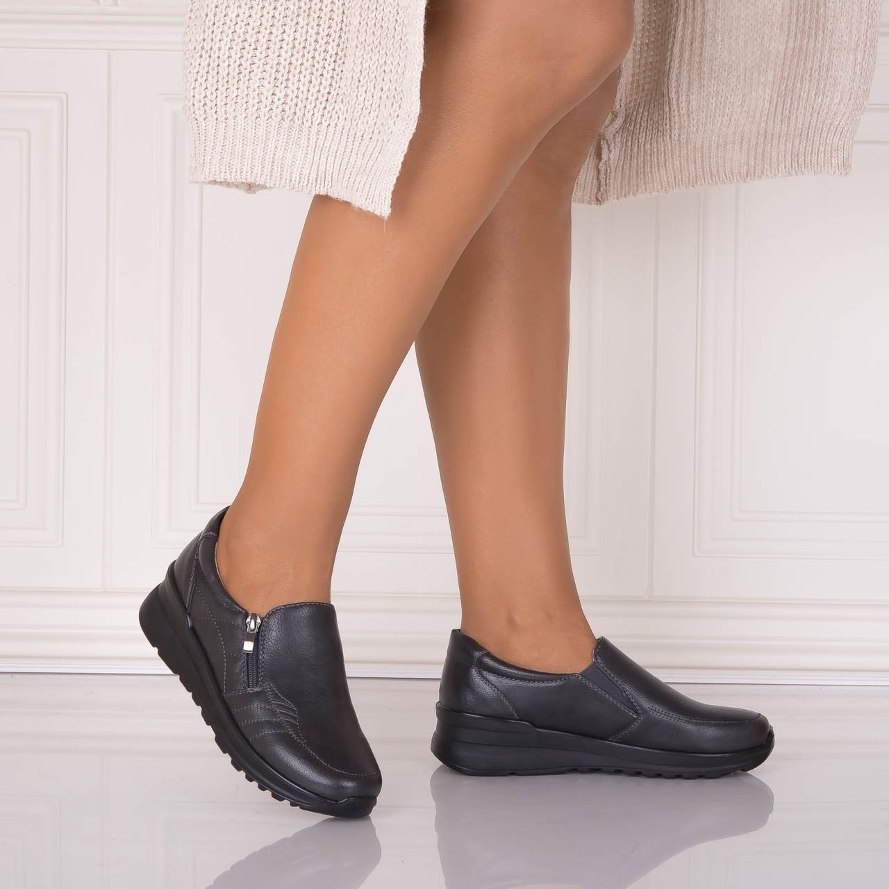 Pantofi dama casual Gri din Piele Ecologica Glorena - poza 5