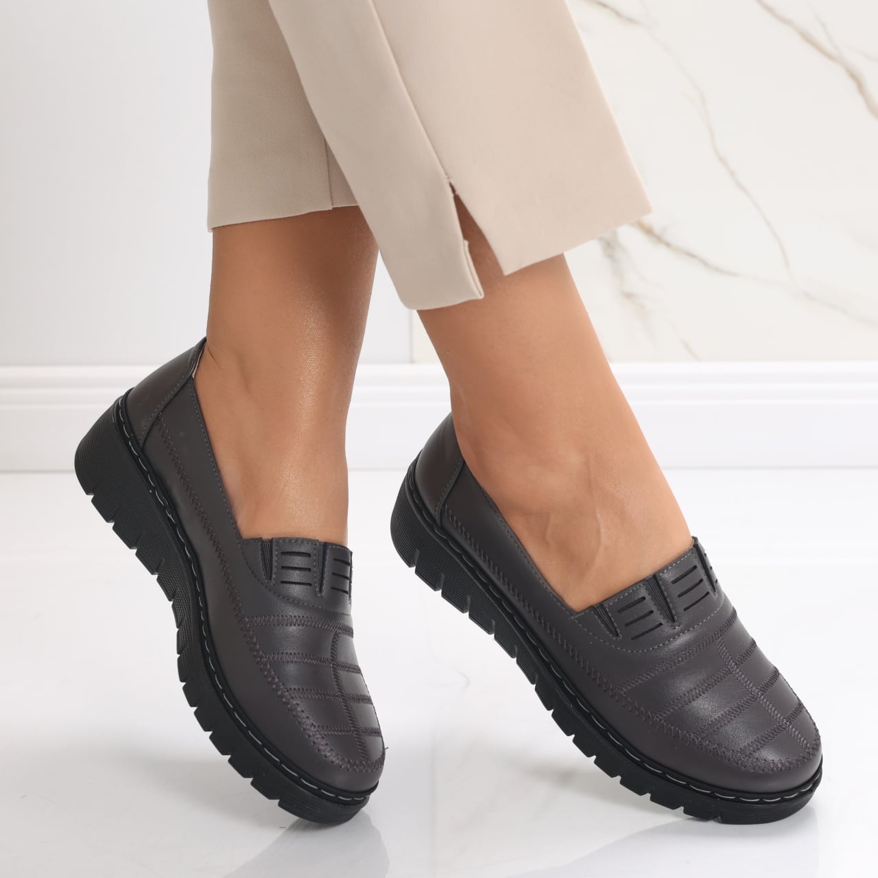 Pantofi dama casual Gri din Piele Ecologica Rasima - poza 1