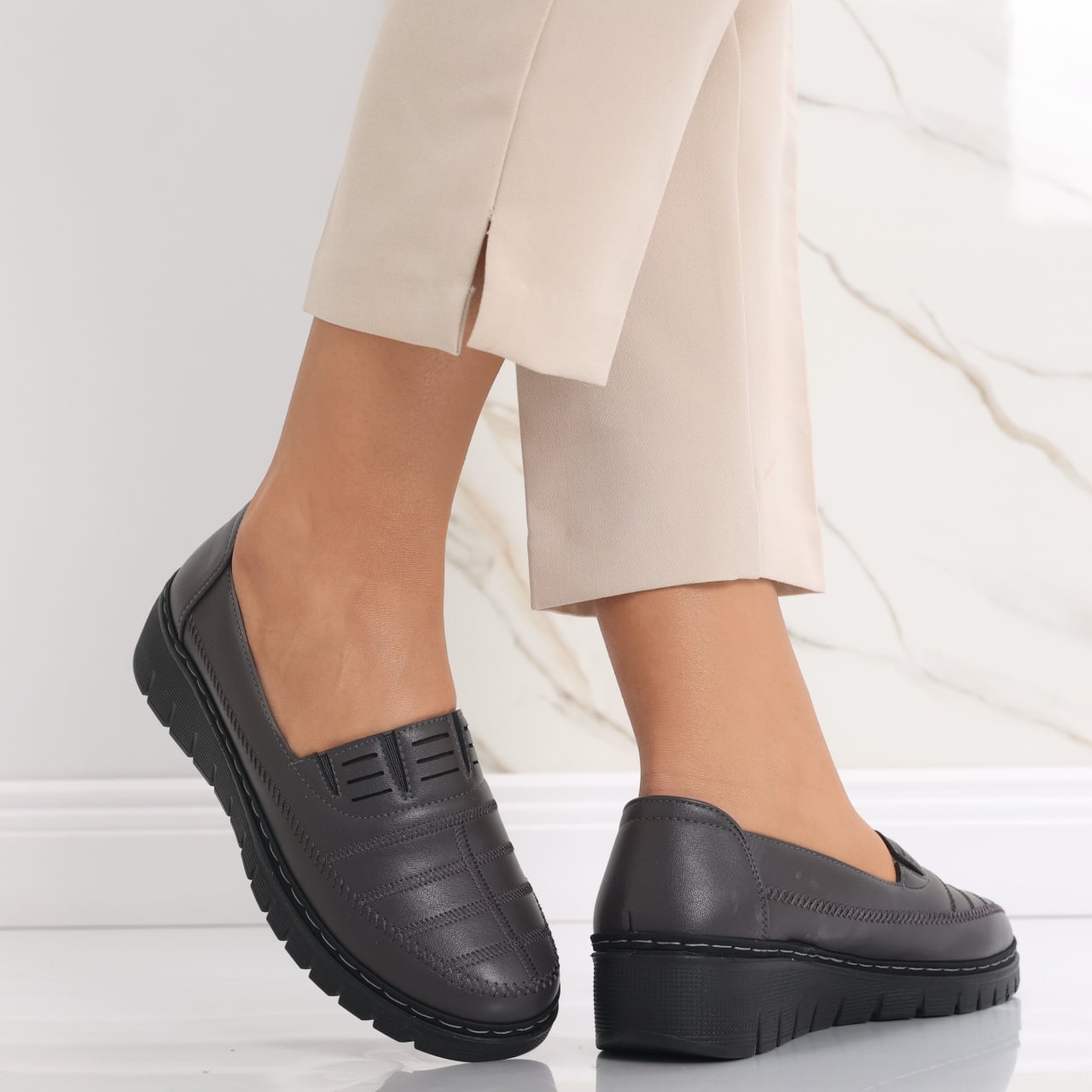 Pantofi dama casual Gri din Piele Ecologica Rasima - poza 2