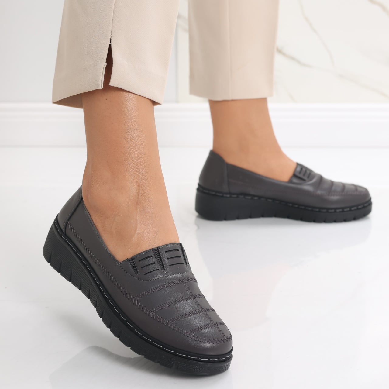 Pantofi dama casual Gri din Piele Ecologica Rasima - poza 3