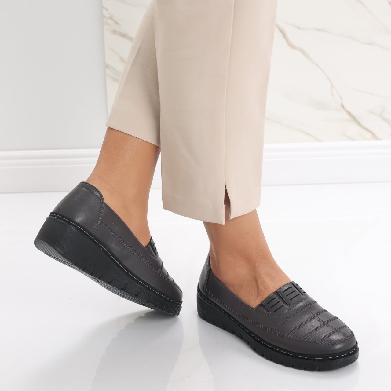 Pantofi dama casual Gri din Piele Ecologica Rasima - poza 4