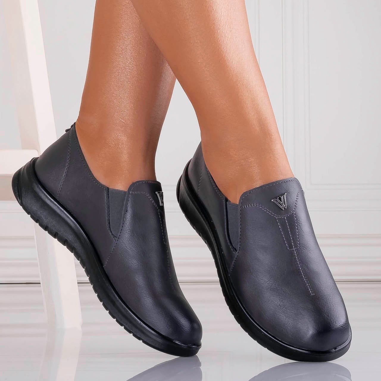 Pantofi dama casual Gri din piele ecologica roy - poza 1