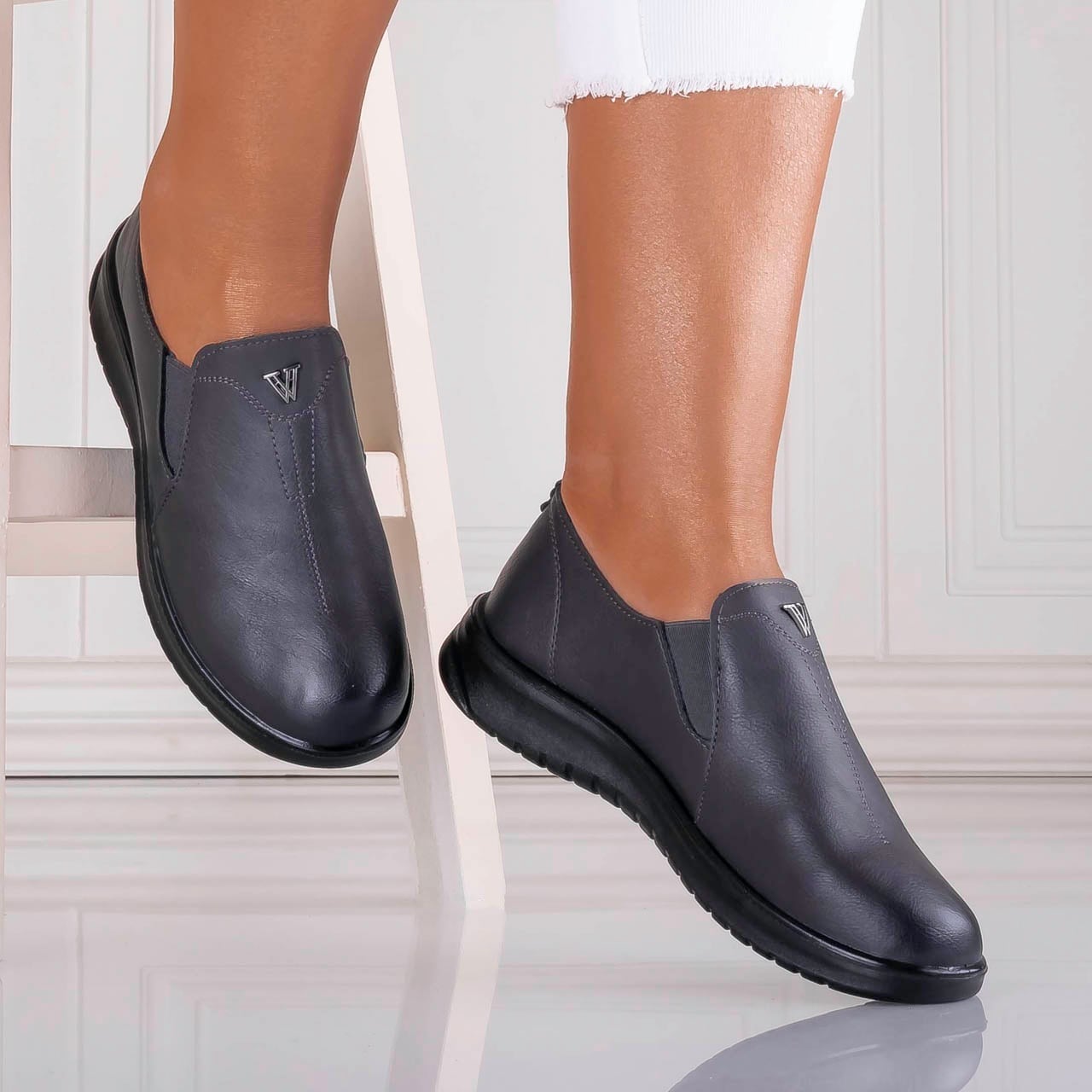 Pantofi dama casual Gri din piele ecologica roy - poza 2