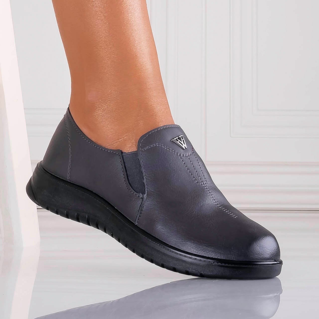 Pantofi dama casual Gri din piele ecologica roy - poza 3