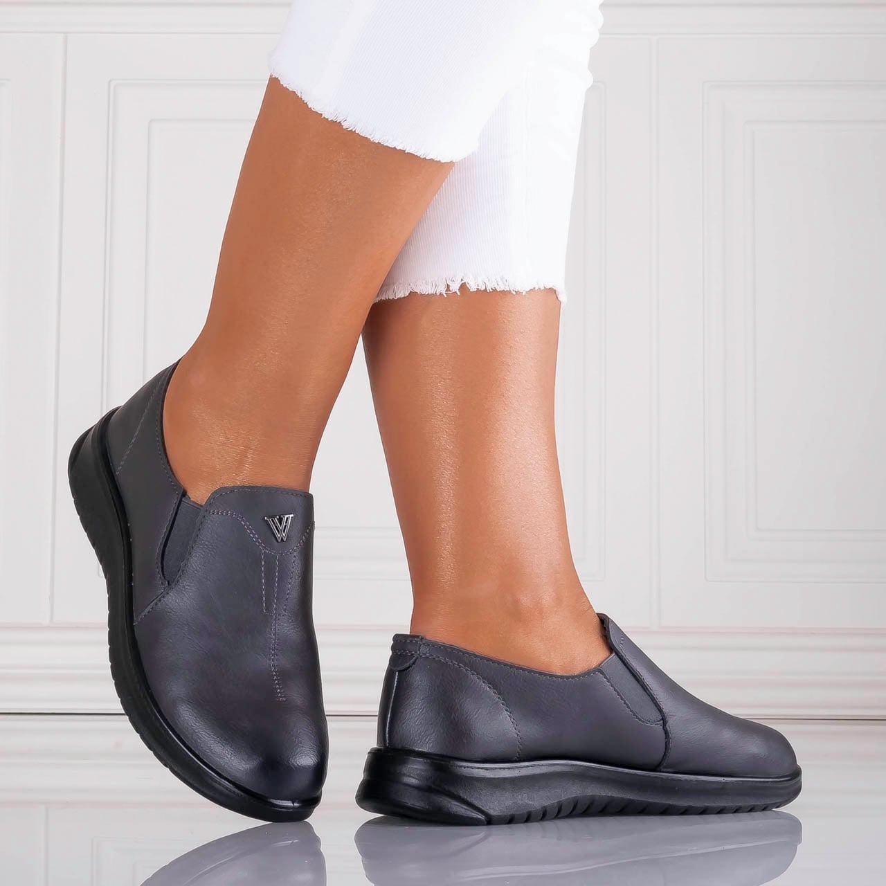 Pantofi dama casual Gri din piele ecologica roy - poza 4