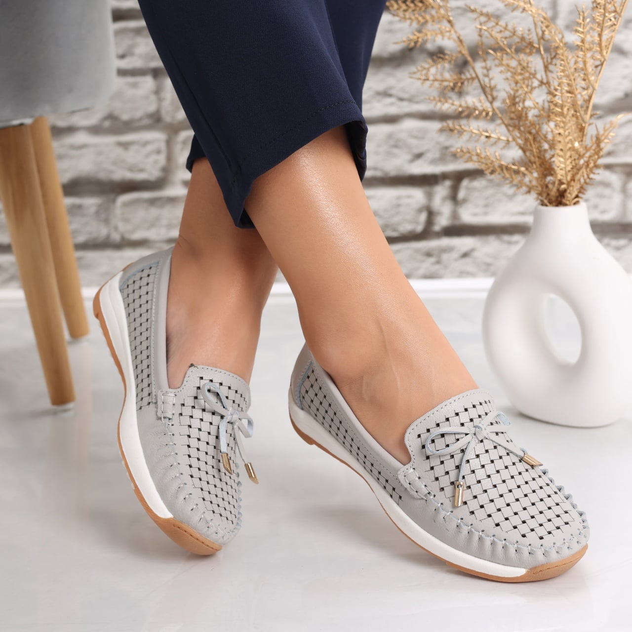 Pantofi dama casual Gri din Piele Naturala Alinca - poza 1