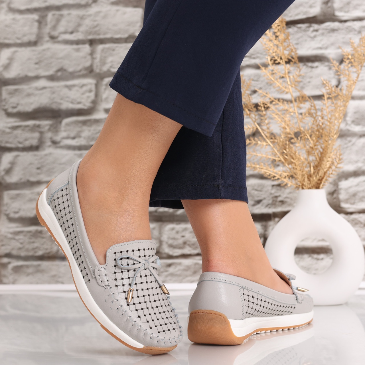 Pantofi dama casual Gri din Piele Naturala Alinca - poza 3