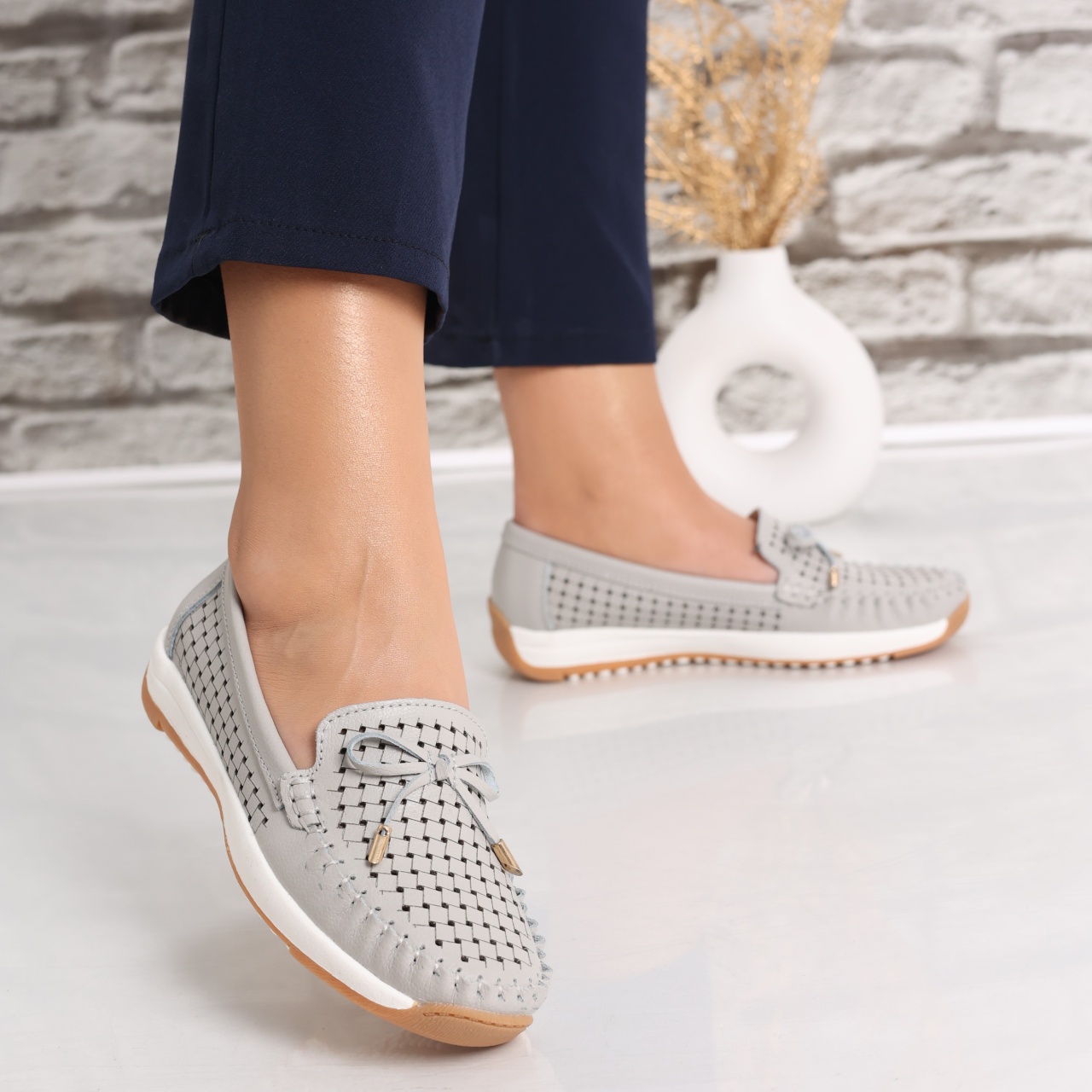 Pantofi dama casual Gri din Piele Naturala Alinca - poza 4