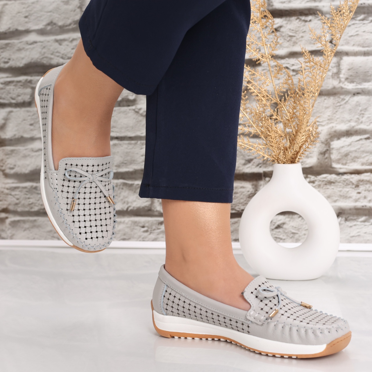 Pantofi dama casual Gri din Piele Naturala Alinca - poza 5