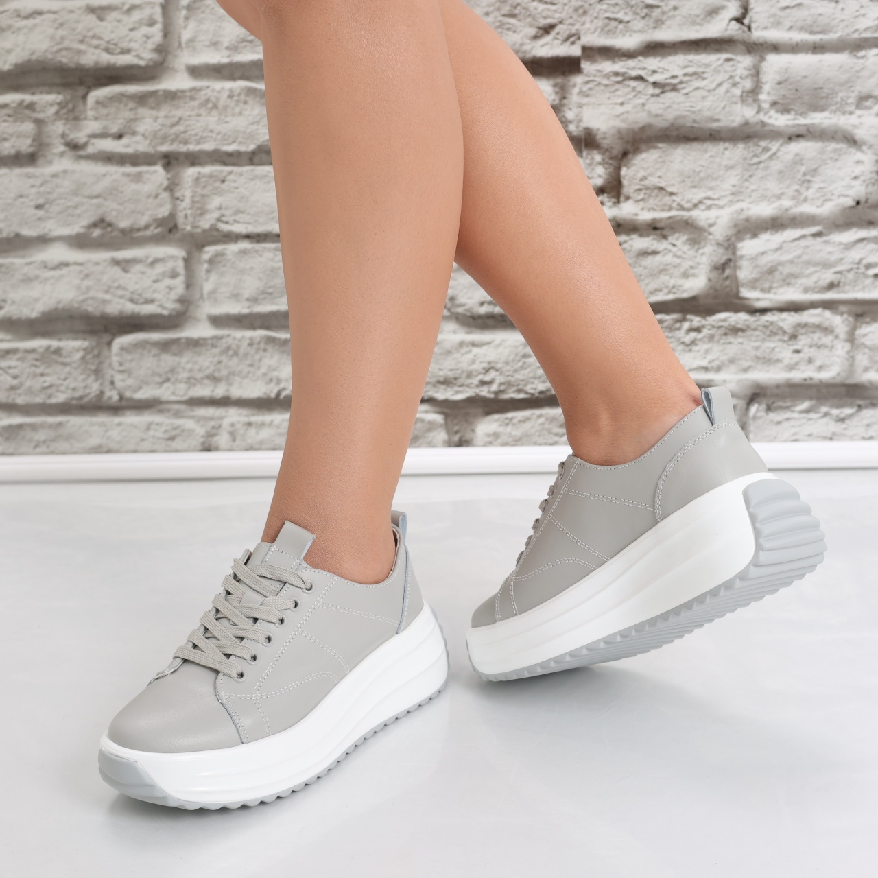 Pantofi dama casual Gri din Piele Naturala Amelsa - poza 1