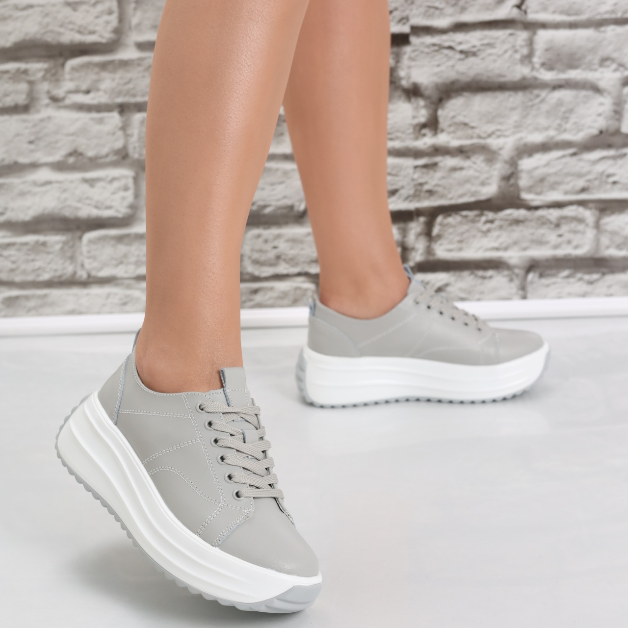 Pantofi dama casual Gri din Piele Naturala Amelsa - poza 5