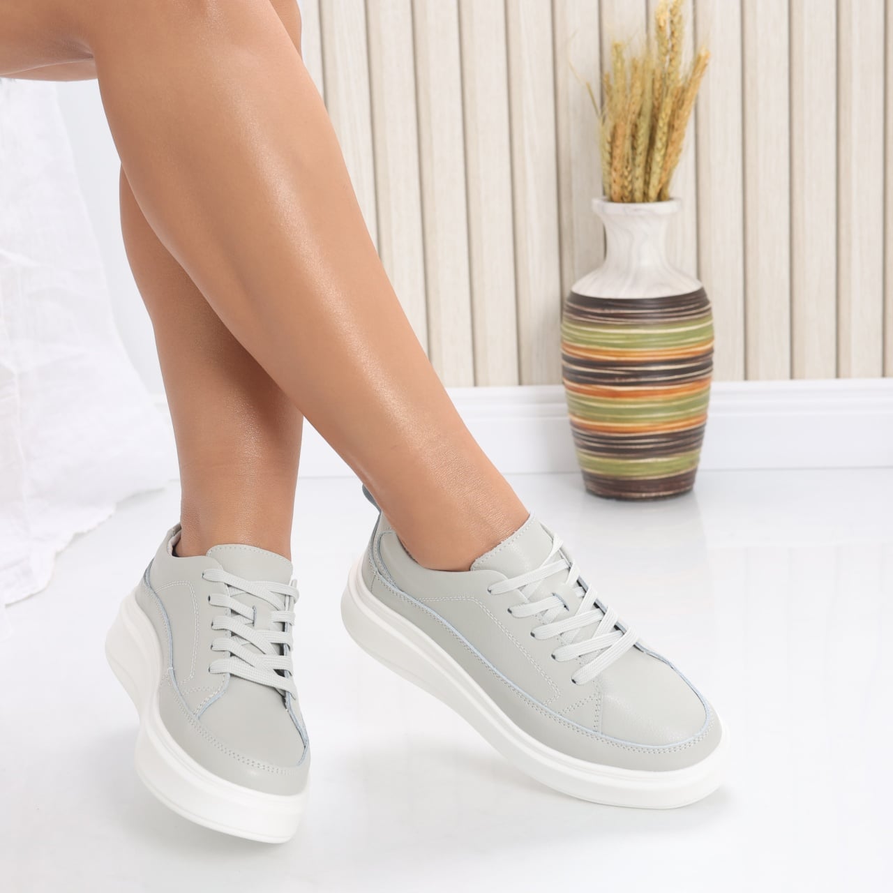 Pantofi dama casual Gri din Piele Naturala Ana - poza 1