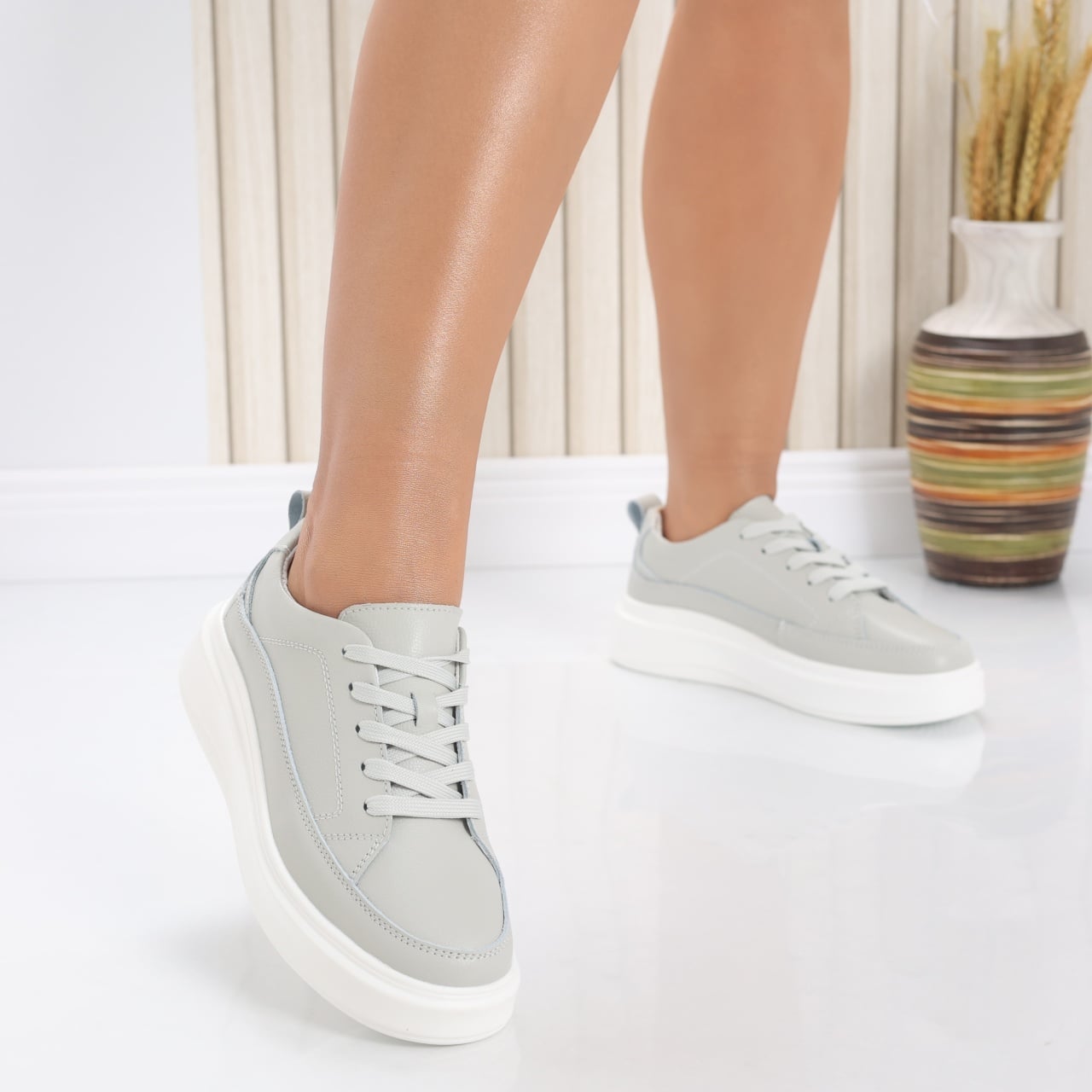 Pantofi dama casual Gri din Piele Naturala Ana - poza 2
