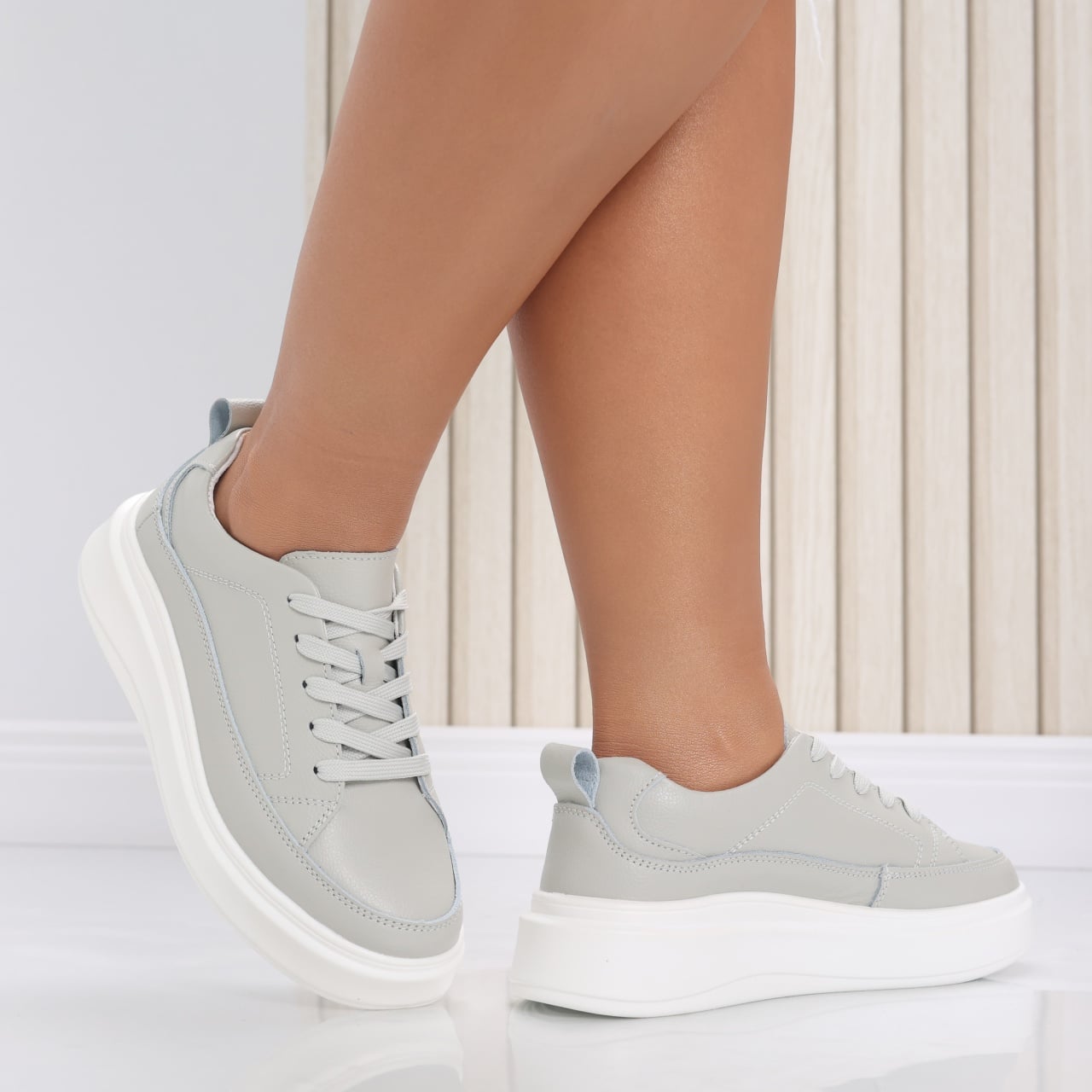Pantofi dama casual Gri din Piele Naturala Ana - poza 3