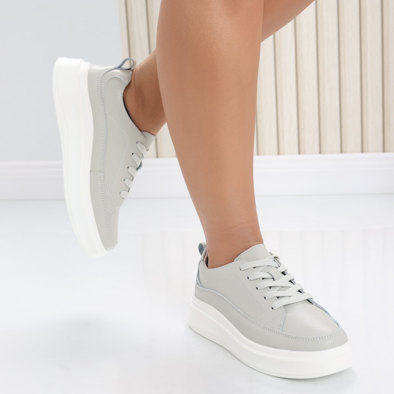 Pantofi dama casual Gri din Piele Naturala Ana - poza 4