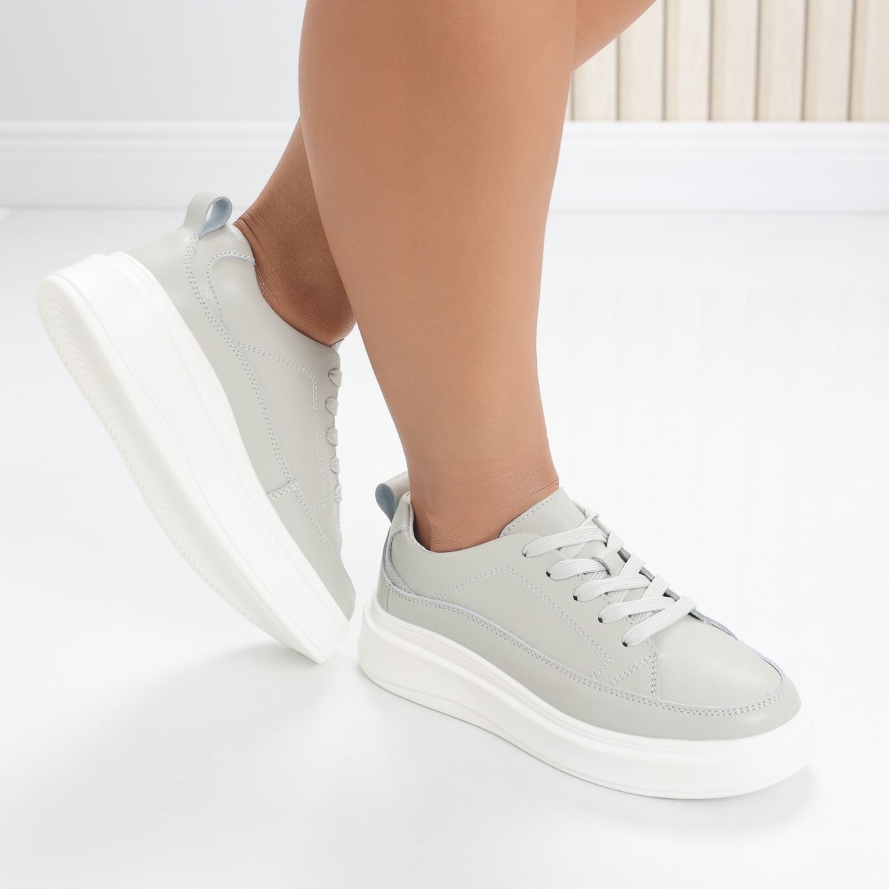 Pantofi dama casual Gri din Piele Naturala Ana - poza 5